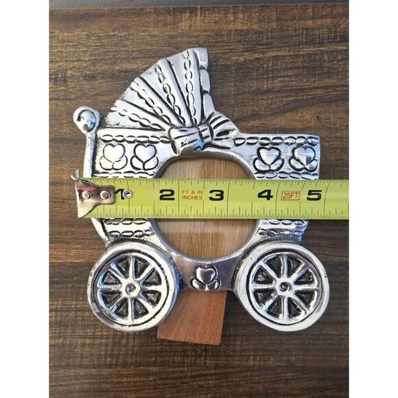 Baby Carriage Pewter Picture Frame Holland Boone With Wooden Back & Easel Stand - Picture 9 of 10